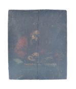 EIGHTEENTH CENTURY FLEMISH OIL ON BOARD DEPICTING MISER