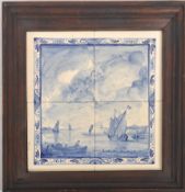 DIORAMA OF FOUR DELFT DUTCH TILES PORTRAYING SHIPS