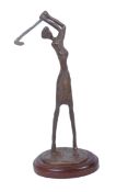 MID CENTURY BRASS FIGURED FEMALE GOLFER SCULPTURE