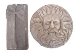 ECCLESIASTICAL BATH STONE ARCHITECTURAL PLAQUE TOGETHER WITH MINERVA GORGON HEAD