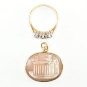 GOLD MOUNTED CAMEO PENDANT & 18CT GOLD & DIAMOND RING