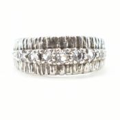 HALLMARKED 9CT WHITE GOLD & SPINEL SEVEN STONE RING