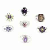 COLLECTION OF ASSORTED SILVER & STONE SET RINGS