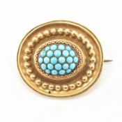 ANTIQUE GOLD & TURQUOISE CLUSTER MOURNING BROOCH PIN