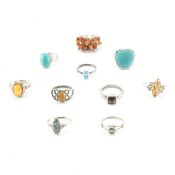 COLLECTION OF ASSORTED SILVER & STONE SET RINGS