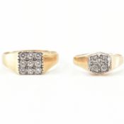 TWO HALLMARKED 9CT GOLD & WHITE STONE SIGNET RINGS