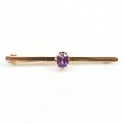 HALLMARKED 9CT GOLD & AMETHYST BAR BROOCH PIN