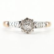 18CT GOLD & PLAT DIAMOND SOLITAIRE RING.