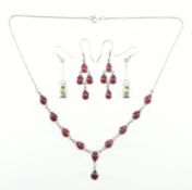 SILVER & GARNET DEMI PARURE & PERIDOT DROP EARRINGS