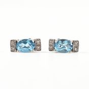 HALLMARKED 18CT WHITE GOLD TOPAZ & DIAMOND STUD EARRINGS