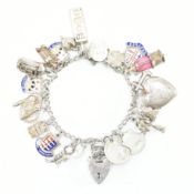 HALLMARKED SILVER HEART PADLOCK CHARM BRACELET & CHARMS