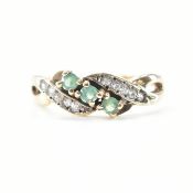 HALLMARKED 9CT GOLD EMERALD & WHITE STONE RING