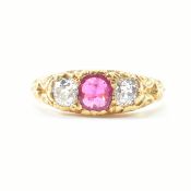 VICTORIAN 18CT GOLD RUBY & DIAMOND THREE STONE RING