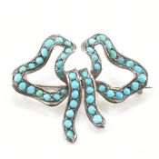 VICTORIAN SILVER & TURQUOISE BOW BROOCH PIN
