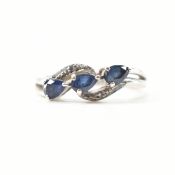 HALLMARKED 9CT WHITE GOLD SAPPHIRE & DIAMOND RING