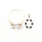 HALLMARKED 9CT GOLD OPAL & DIAMOND RING WITH NECKLACE PENDANT