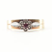 HALLMARKED 9CT BICOLOUR GOLD SPINEL & DIAMOND HALO RING