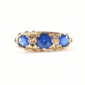 HALLMARKED 14CT GOLD BLUE STONE & DIAMOND RING