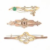 THREE ANTIQUE 9CT GOLD BROOCH PINS