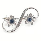 HALLMARKED 9CT WHITE GOLD SAPPHIRE & DIAMOND BROOCH PIN