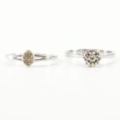 TWO HALLMARKED 9CT WHITE GOLD & DIAMOND RINGS