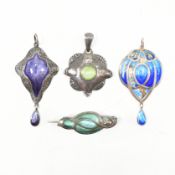 GROUP OF WHITE METAL NECKLACE PENDANTS & BROOCH PIN