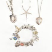 COLLECTION OF VICTORIAN & LATER ASSORTED SILVER & WHITE METAL JEWELLERY