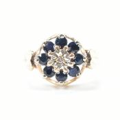 HALLMARKED 9CT GOLD SAPPHIRE & DIAMOND CLUSTER RING