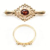 HALLMARKED 9CT DIAMOND RING & GARNET BROOCH PIN