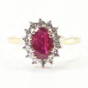 HALLMARKED 18CT GOLD RUBY & DIAMOND HALO RING