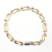 HALLMARKED 9CT BICOLOUR GOLD & WHITE STONE CHAIN BRACELET