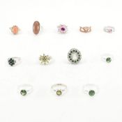 COLLECTION OF ASSORTED SILVER STONE SET RINGS