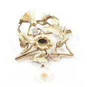 ART NOUVEAU GOLD DIAMOND & PEARL BROOCH PIN
