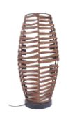 EARLY 2000 VINTAGE RATTAN WOVEN LAMP ON BLACK BASE