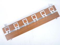 RETRO TEAK VENEERED & CHROME WALL COAT RACK