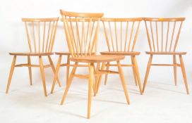 ERCOL - MODEL 449 - FIVE RETRO BEECH & ELM FAN BACK CHAIRS