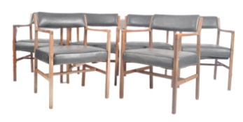 SIX VINTAGE MID CENTURY DANISH INSPIRED TEAK & LEATHER CHAIRS