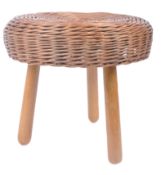 TONY PAUL - MID CENTURY WICKER MILKING FOOT STOOL OTTOMAN