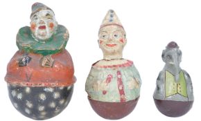 ANTIQUE PAPIER MACHE CONTINENTAL ROLY POLY CLOWN TRIO