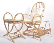 THREE VINTAGE MID CENTURY WICKER BAMBOO ITEMS