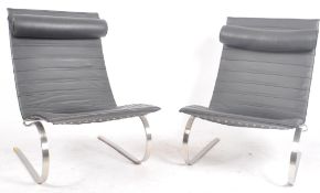 AFTER POUL KJAERHOLM - PAIR BLACK LEATHER PK20 CHAIRS