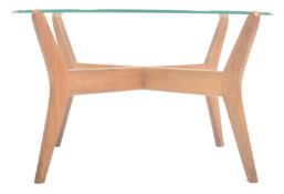 RETRO MID CENTURY TEAK FRAMED & GLASS CIRCULAR LOW TABLE