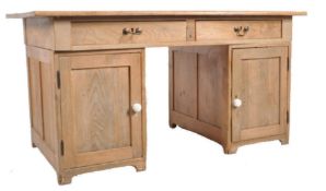 VINTAGE 20TH CENTURY TWIN PEDESTAL PINE DESK