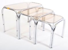 RETRO VINTAGE CHROME METAL & GLASS NEST OF GRADUATING TABLES