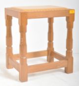 ROBERT ' MOUSEMAN ' THOMPSON CARVED OAK LEATHER TOP STOOL
