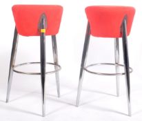 PAIR OF RETRO VINTAGE CHROME & VELVET ATOMIC BAR STOOLS