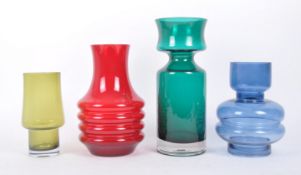 RIIHIMAKI - FOUR VINTAGE MIDCENTURY FINNISH ART GLASS VASES