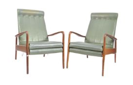 GREAVES & THOMAS - PAIR OF RETRO TEAK FRAMED ARMCHAIRS