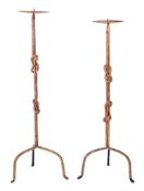 PAIR OF VINTAGE 20TH CENTURY BRUTALIST STYLE IRON PRICKETS