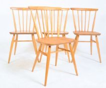 ERCOL - MODEL 449 - FOUR RETRO BEECH & ELM FAN BACK CHAIRS
